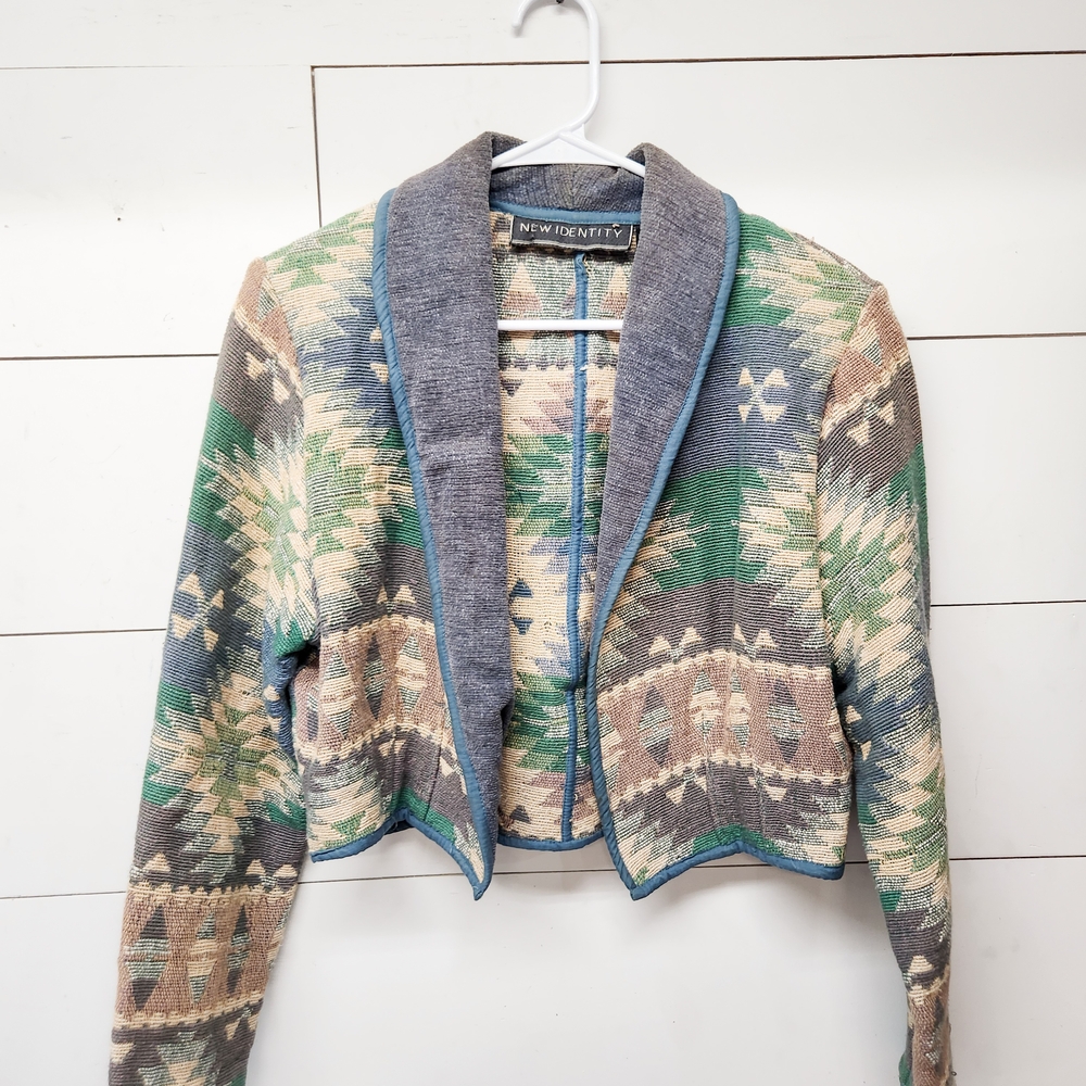 New Identity Women's Geometric Cardigan - Green and Gray